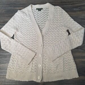Eddie Bauer Women's Crocheted‎ Cardigan Open Knit Size M Ivory